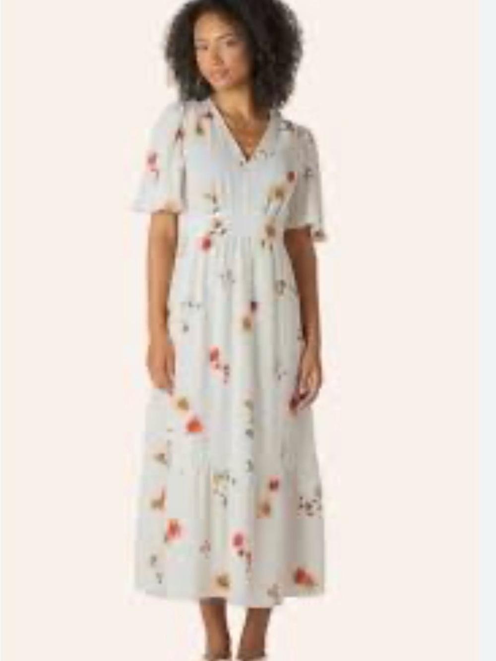 Floral Print Light Blue V-Neck Maxi Dress